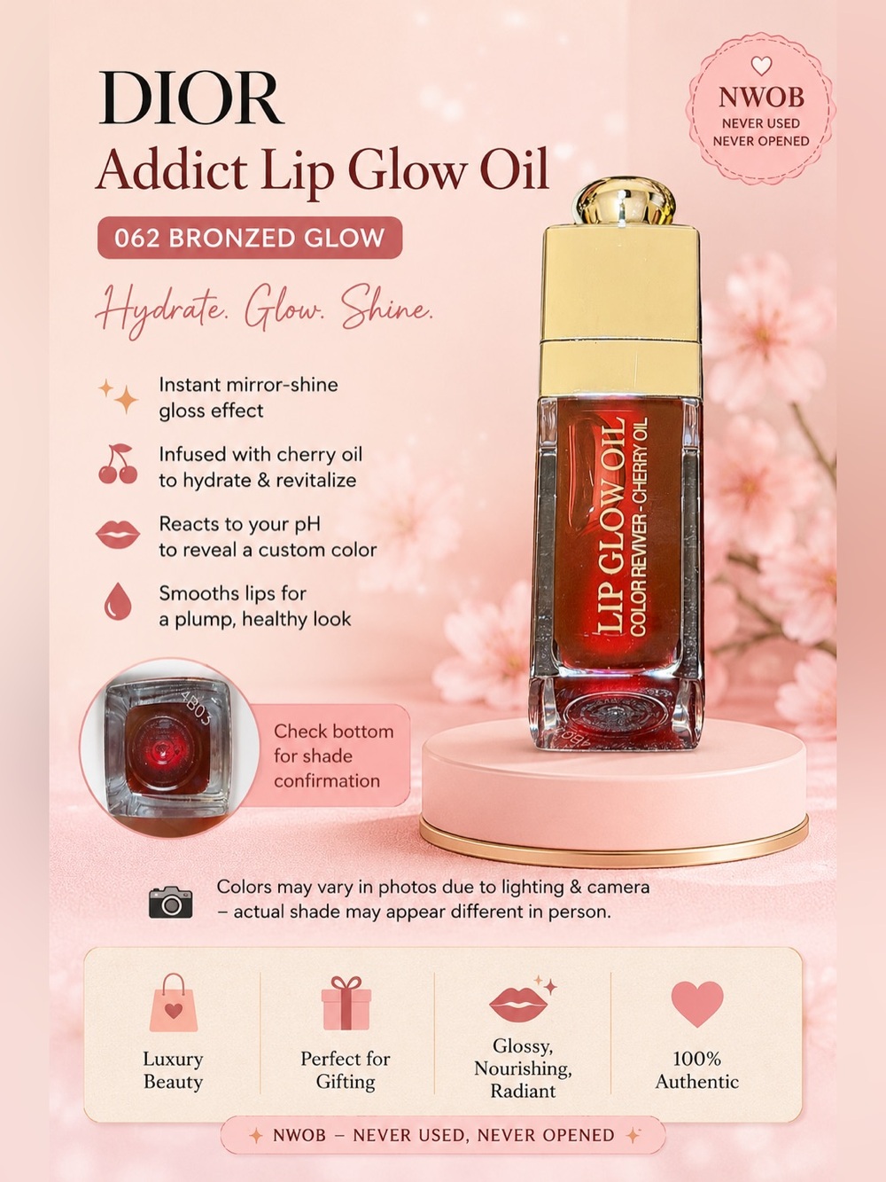 Dior Addict Lip Glow Oil Authentic 062 Bronzed Glow NWOB